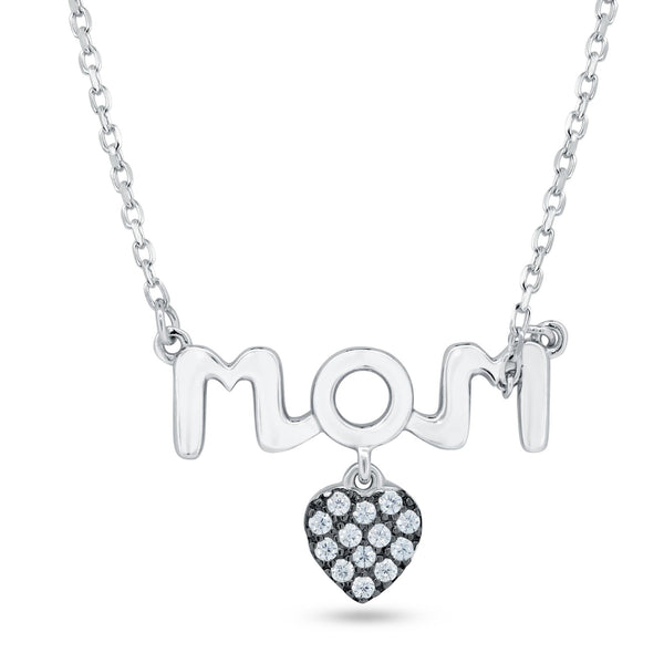 Silver 925 Rhodium Plated Mom Heart CZ Necklace - BGP01478