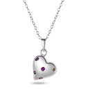 Rhodium Plated 925 Sterling Silver Multi Color CZ Heart Necklace - BGP01482