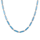 Rhodium Plated 925 Sterling Silver Light Blue Turquoise Stone Bar Link Necklace - BGP01483