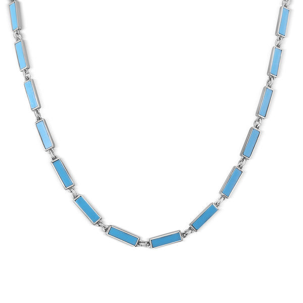 925 Sterling Silver Rhodium Plated Light Blue Turquoise Stone Bar