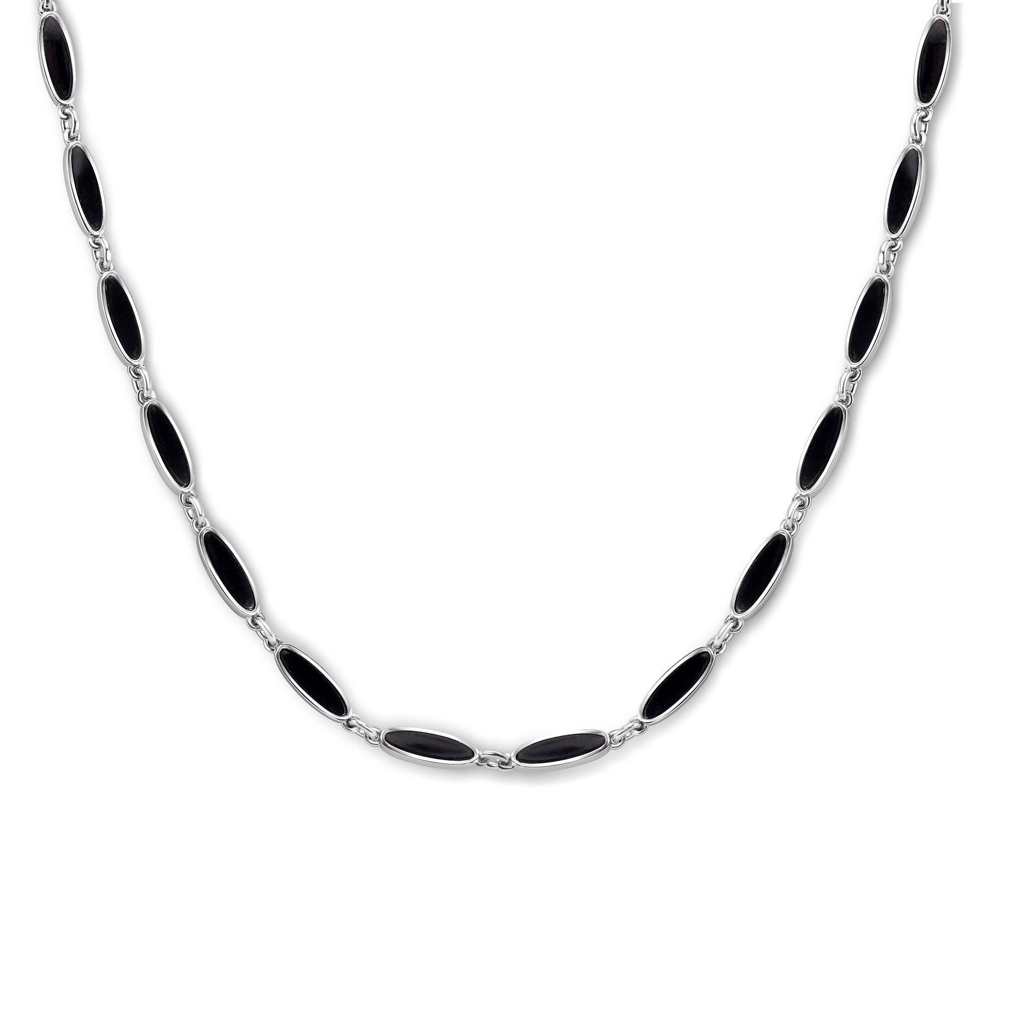 Collar de eslabones de ojo de gato con ónix y plata de ley 925 rodiada - BGP01484