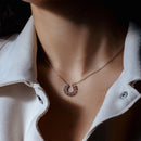 Rhodium Plated 925 Sterling Silver Horseshoe Clear CZ Studded Necklace - BGP01486