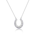 Rhodium Plated 925 Sterling Silver Horseshoe Pearl Clear CZ Necklace - BGP01487