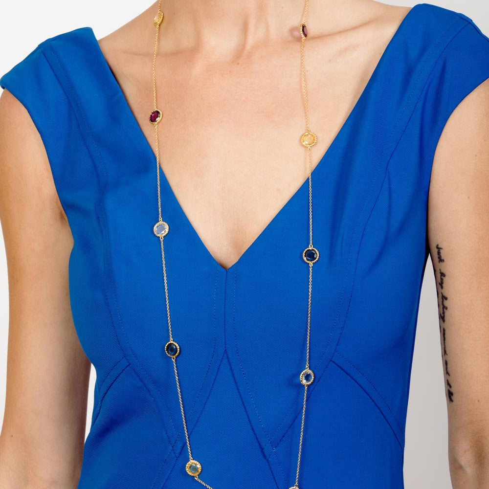 Silver 925 Gold Plate Multi Color CZ Stone Necklace - BGP00869-40