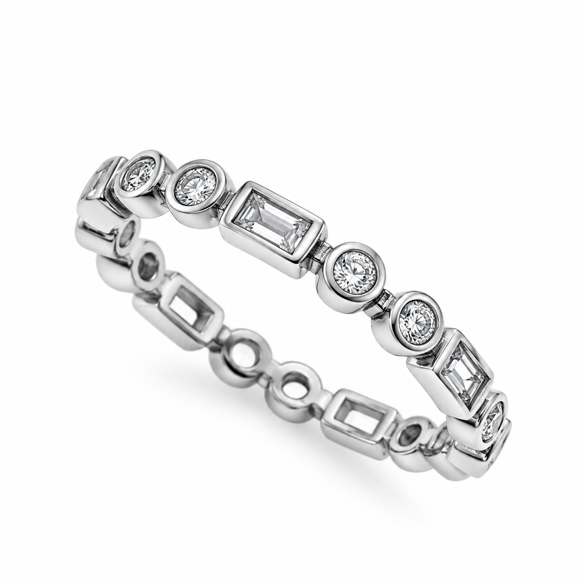 Anillo de compromiso nupcial multiforma en plata de ley 925 rodiada con circonitas transparentes - BGR00250