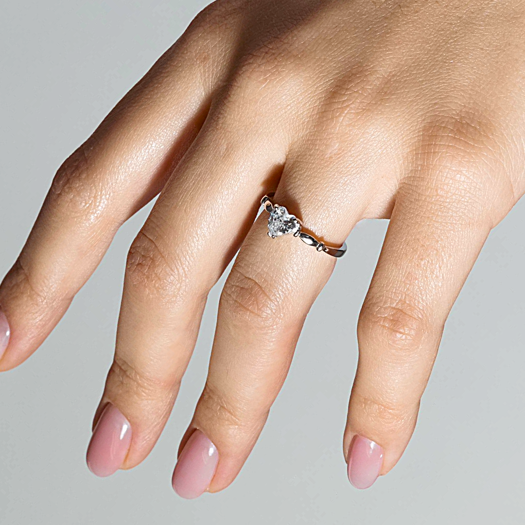 Silver 925 Rhodium Plated Heart Clear CZ Bridal Ring - BGR00521