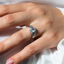 Silver 925 Rhodium Plated Clear Center and Cluster CZ Flower Ring - BGR00729