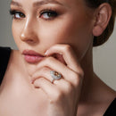 Silver 925 Rhodium Plated Champagne and Clear Cluster CZ Teardrop Ring - BGR00887CHP