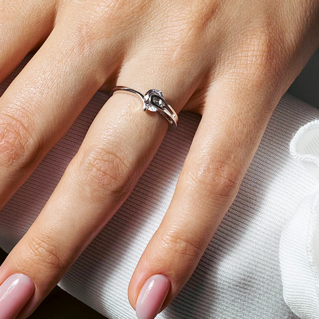 Silver 925 Rhodium Plated Plain CZ Loop Ring - BGR00960