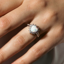 Silver 925 Rhodium Plated Halo Heart with Synthetic Opal Center Stone Ring - BGR01026