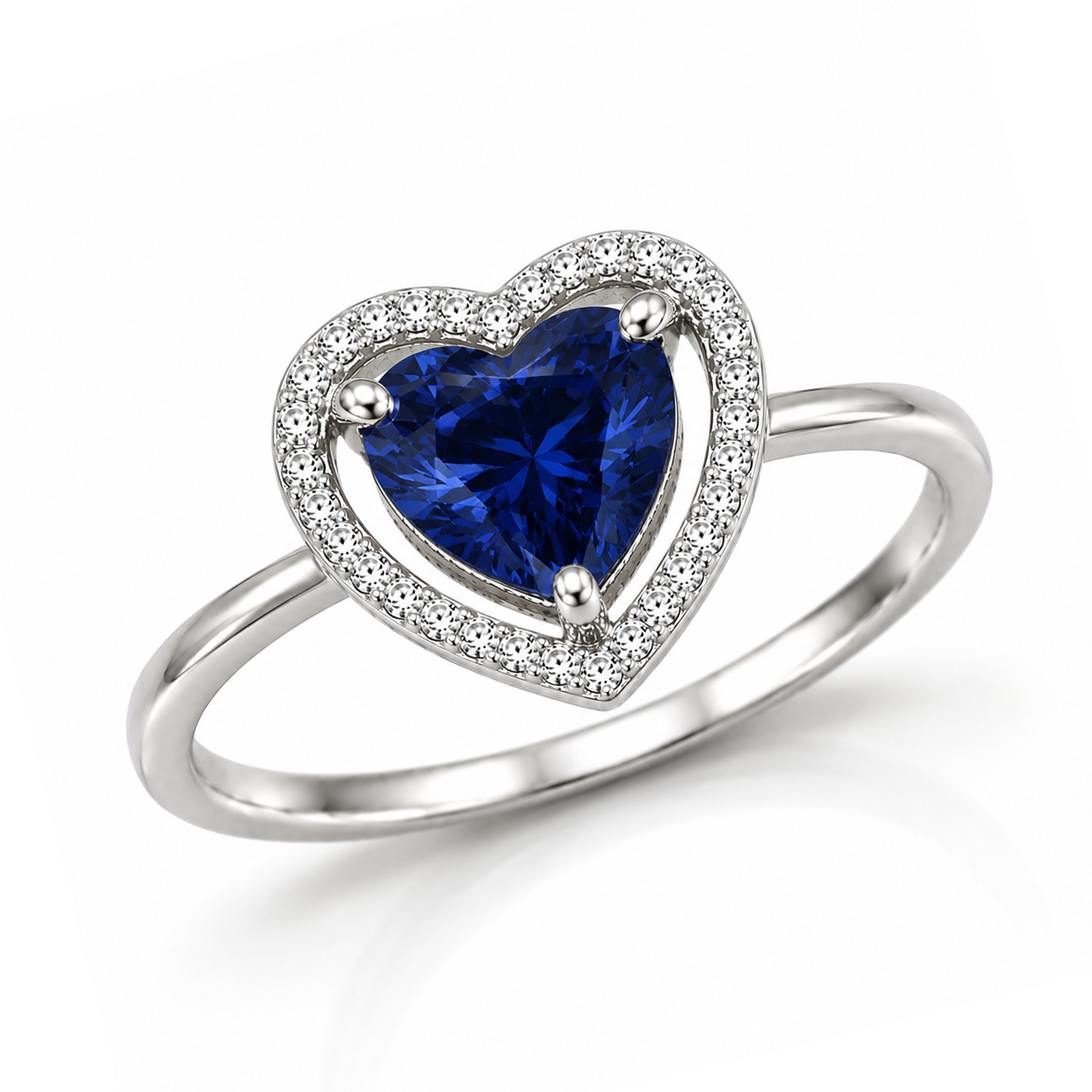 Rhodium Plated 925 Sterling Silver Clear Halo Heart Engagement Ring - BGR01139