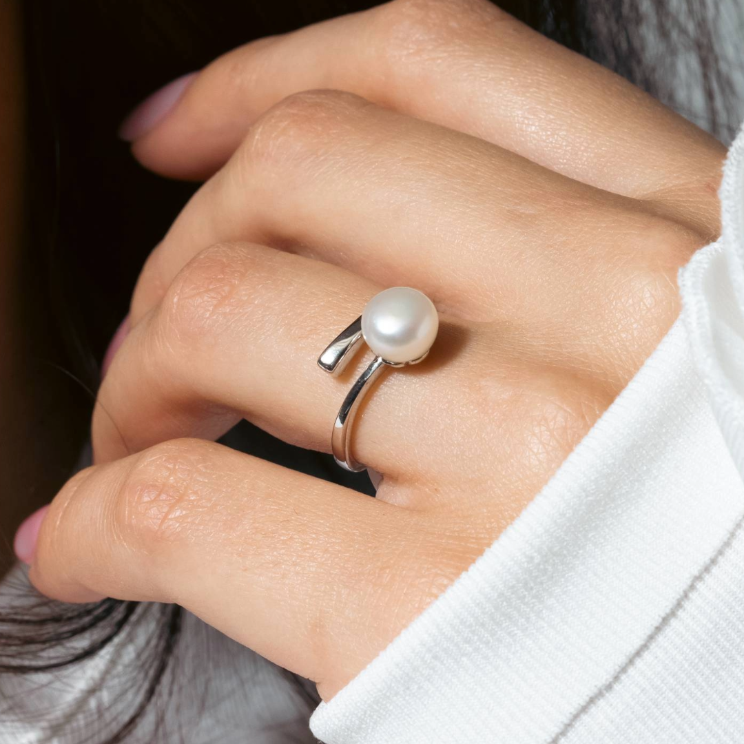 Anillo de plata de ley 925 rodiada con perla de agua dulce - BGR01143