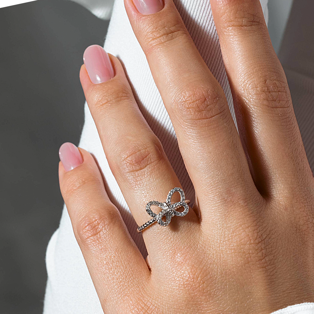 Anillo de mariposa abierto en plata de ley 925 rodiada - BGR01284