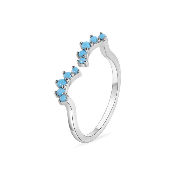 Rhodium Plated 925 Sterling Silver Turquoise Wave Ring - BGR01309