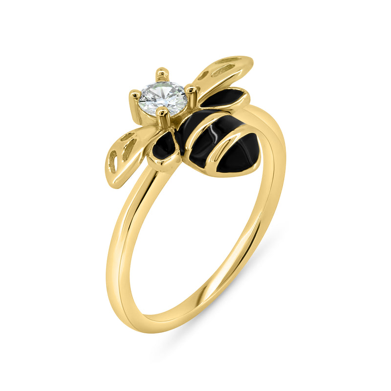 Gold Plated 925 Sterling Silver Bee Clear CZ Ring - BGR01366