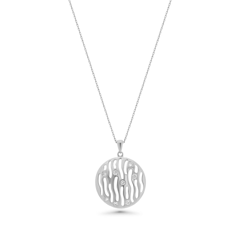 Silver 925 Rhodium Plated Round Open Zebra Stripe Clear CZ Hook Earring and Dangling Necklace Set - BGS00018
