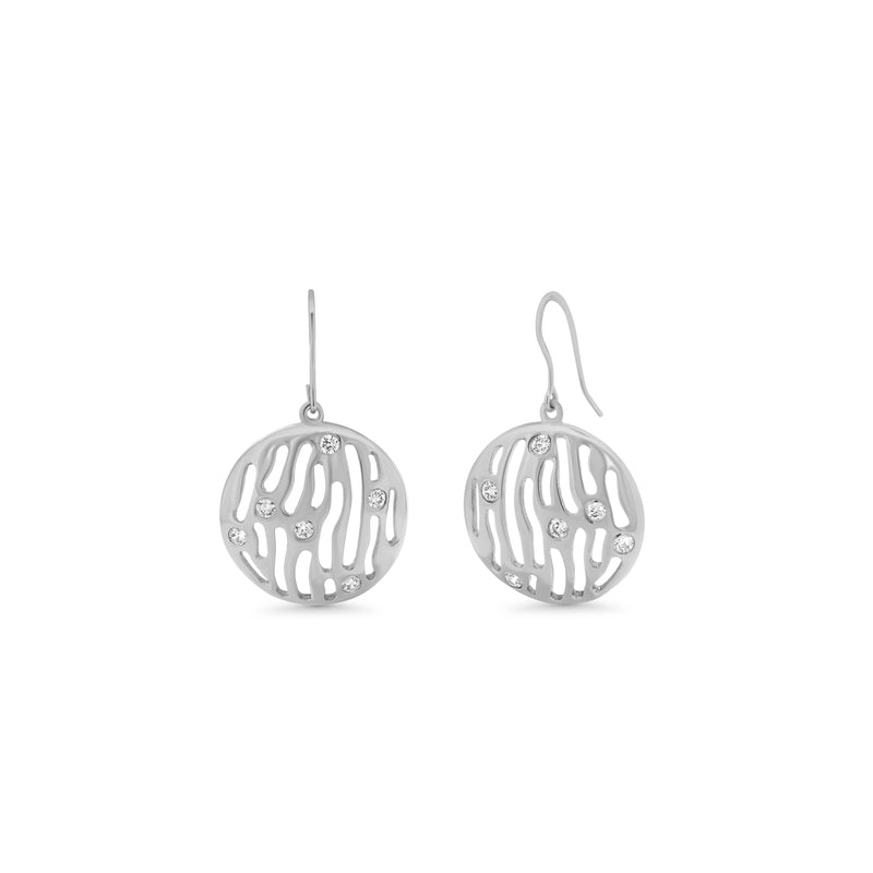 Silver 925 Rhodium Plated Round Open Zebra Stripe Clear CZ Hook Earring and Dangling Necklace Set - BGS00018