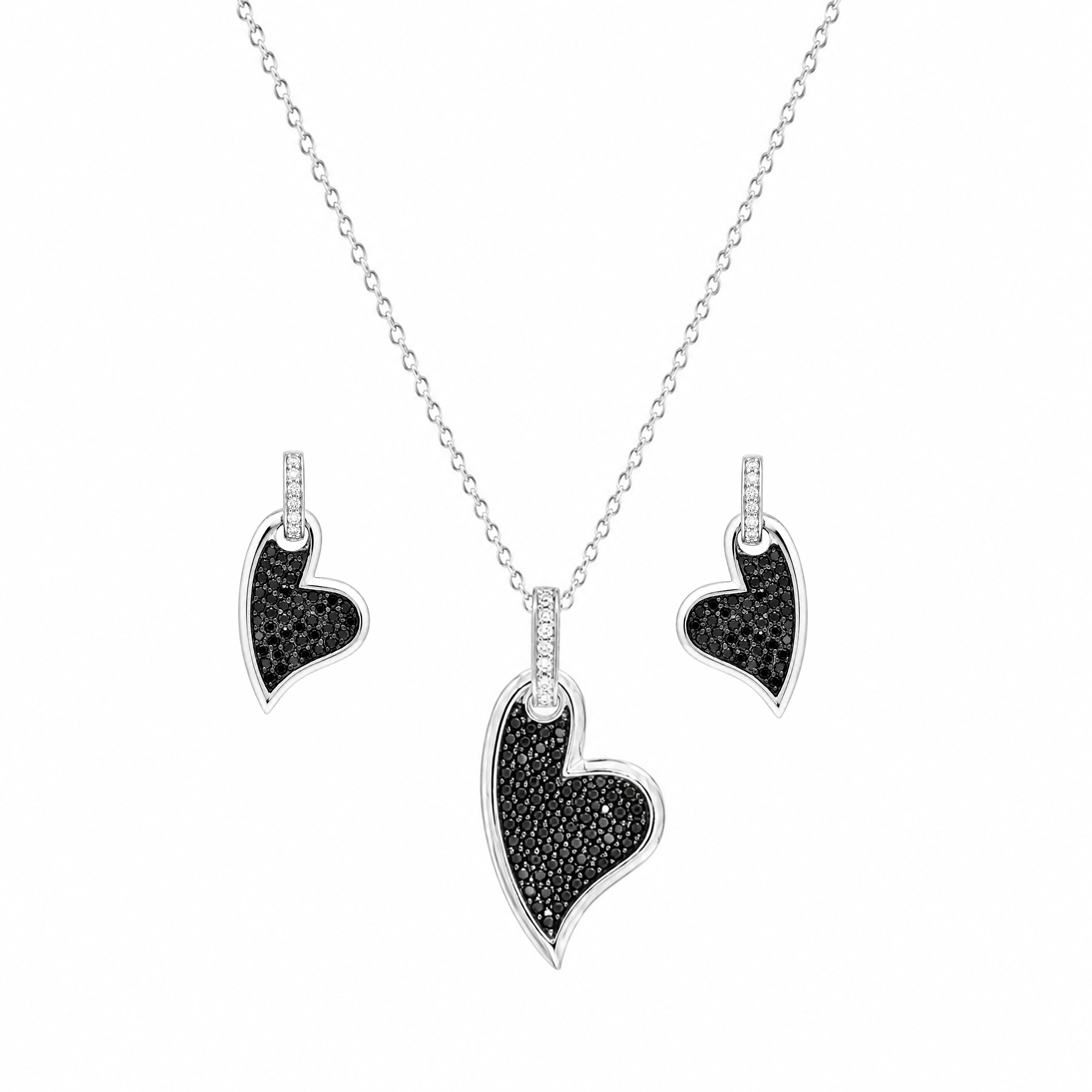 Liquidación - Conjunto colgante de corazón con circonitas cúbicas en plata 925 rodiada y baño de rodio negro con pavé negro - BGS00053