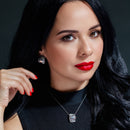 Liquidación - Conjunto de pendientes y collar con clip francés y corazón esmaltado con estampado de rayas de cebra en plata 925 rodiada - BGS00061