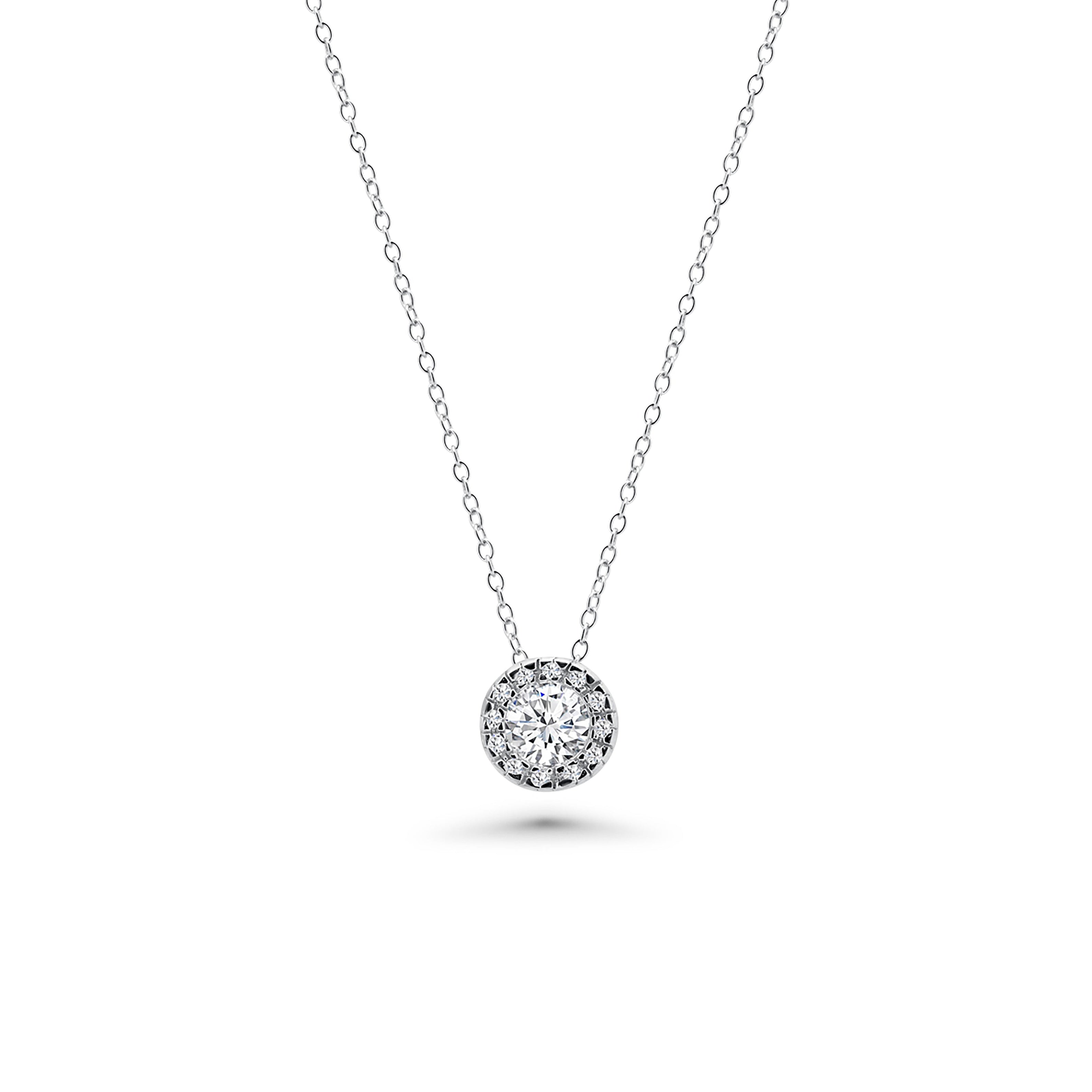 Juego de collar y pendientes de plata 925 con circonitas cúbicas transparentes redondas engastadas en pavé y baño de rodio - BGS00081