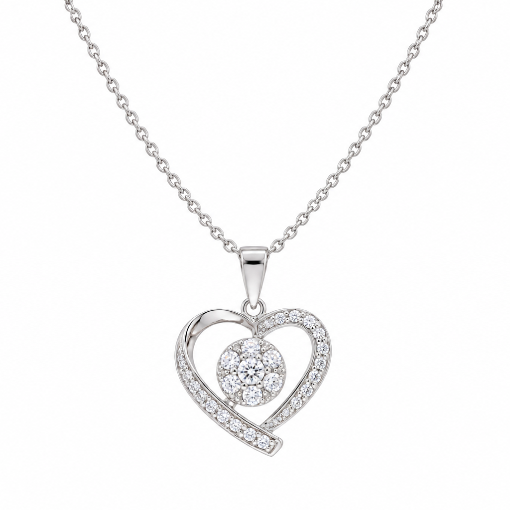 Rhodium Plated 925 Sterling Silver Open Heart Clear Outline CZ Matching Set - BGS00107