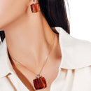 Clearance-Silver 925 Rhodium Plated Sandstone Square Stud Earring and Necklace Set - BGS00123