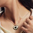 Clearance-Silver 925 Rhodium Black Rhodium and Gold Plated Heart Black CZ Stud Earring and Necklace Set - BGS00126