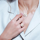 Anillo de estrella de mar con circonitas cúbicas transparentes y ónix blanco bañado en oro de 18 quilates (plata 925) - BGR00300