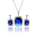 Silver 925 Rhodium Plated Birthstone and Clear Rectangular CZ Dangling Stud Earring and Dangling Necklace Set - BGS00163