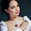 Liquidación - Conjunto de flor de circonitas cúbicas con contorno en plata de ley 925 rodiada negra - BGS00233