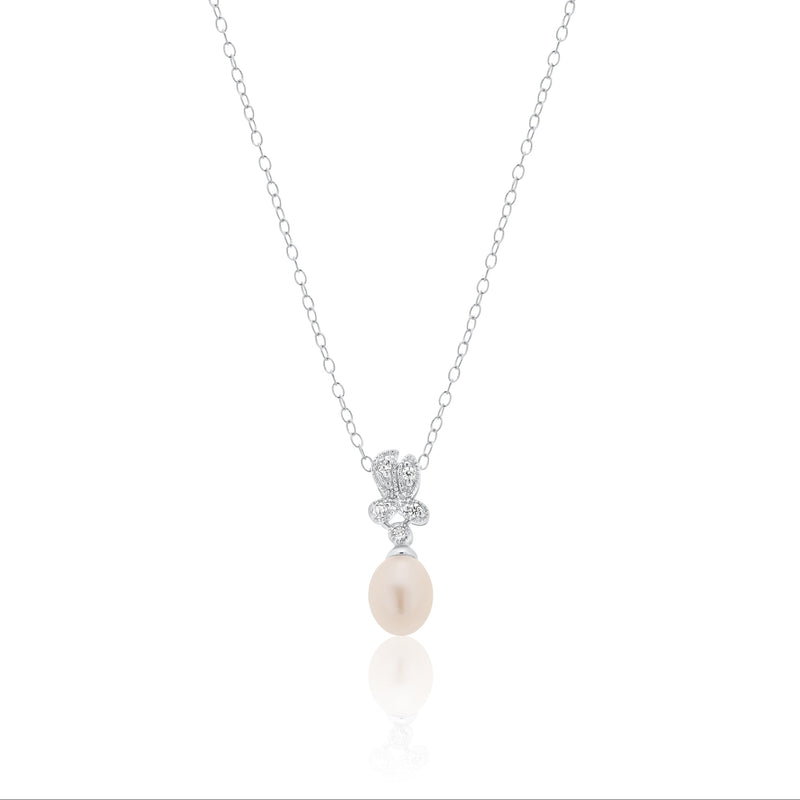 Juego colgante de plata 925 chapado en rodio con perlas de agua dulce y circonita transparente - BGS00242