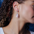 Juego de aretes colgantes y collar colgante con circonita cúbica transparente bañada en rodio de plata 925 - BGS00288