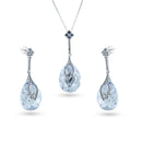 Juego de aretes colgantes y collar colgante con circonita cúbica transparente bañada en rodio de plata 925 - BGS00288