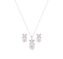 Rhodium Plated 925 Sterling Silver Clear CZ Hanging Pearl Butterfly Set - BGS00319