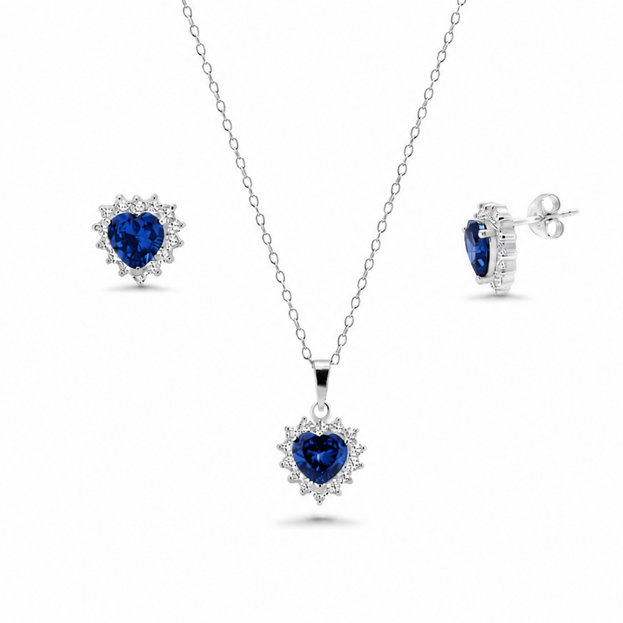 Conjunto de corazón morado en plata de ley 925 rodiada - BGS00324