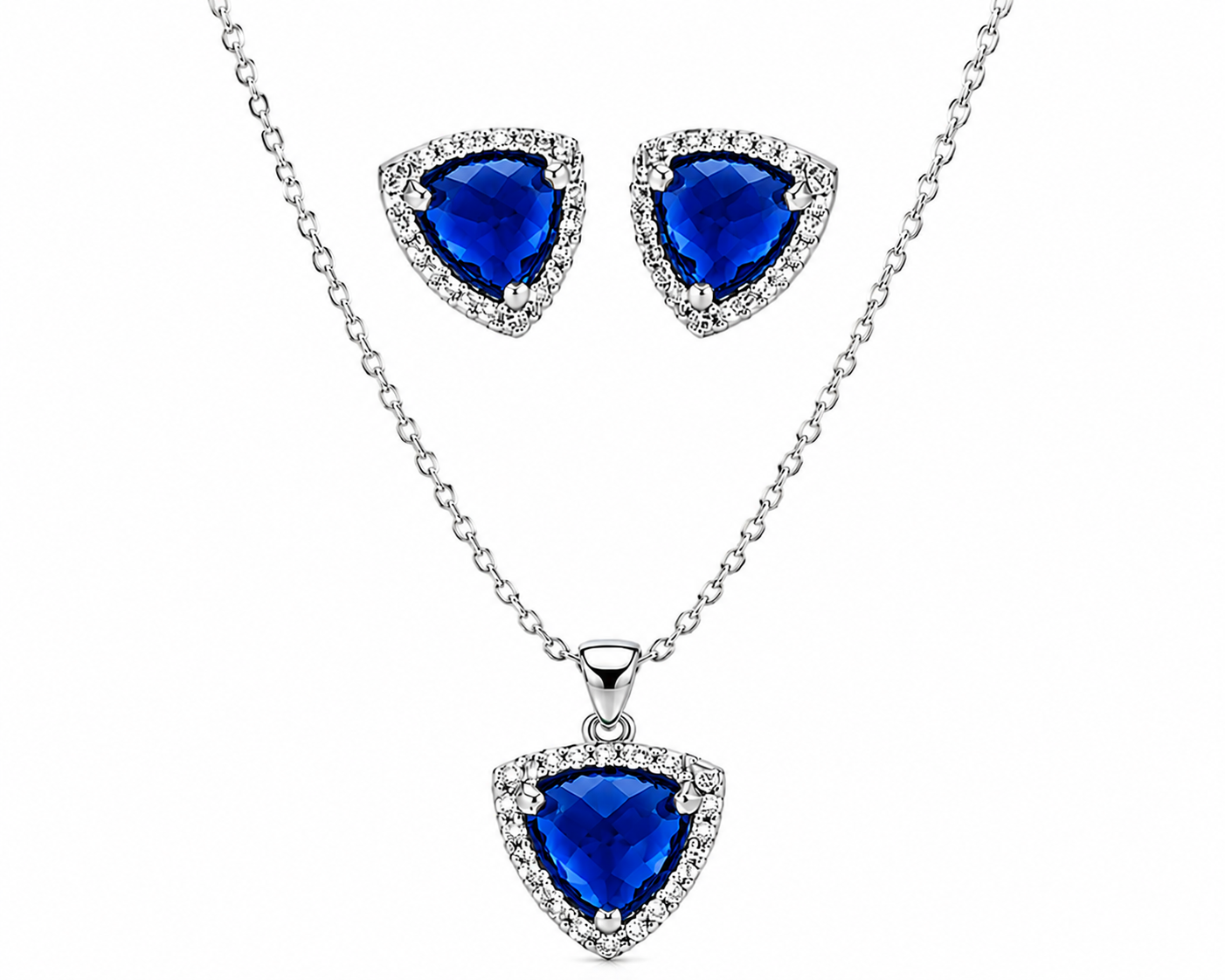 Rhodium Plated 925 Sterling Silver Birtstone CZ Triangle Cusion Earring & Pendant Set - BGS00326| BGS00327 | BGS00328 | BGS00329