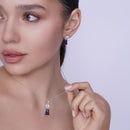 Plata 925 rodio plateado claro redondo púrpura rectangular CZ colgante pendiente y collar colgante conjunto - BGS00361