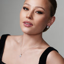 Silver 925 Rhodium Plated Clear Round and Heart Shaped CZ Dangling Stud Earring and Necklace Set - BGS00368