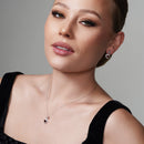 Juego de collar y aretes colgantes con circonita cúbica en forma de corazón transparente y rojo chapado en rodio en plata 925 - BGS00372