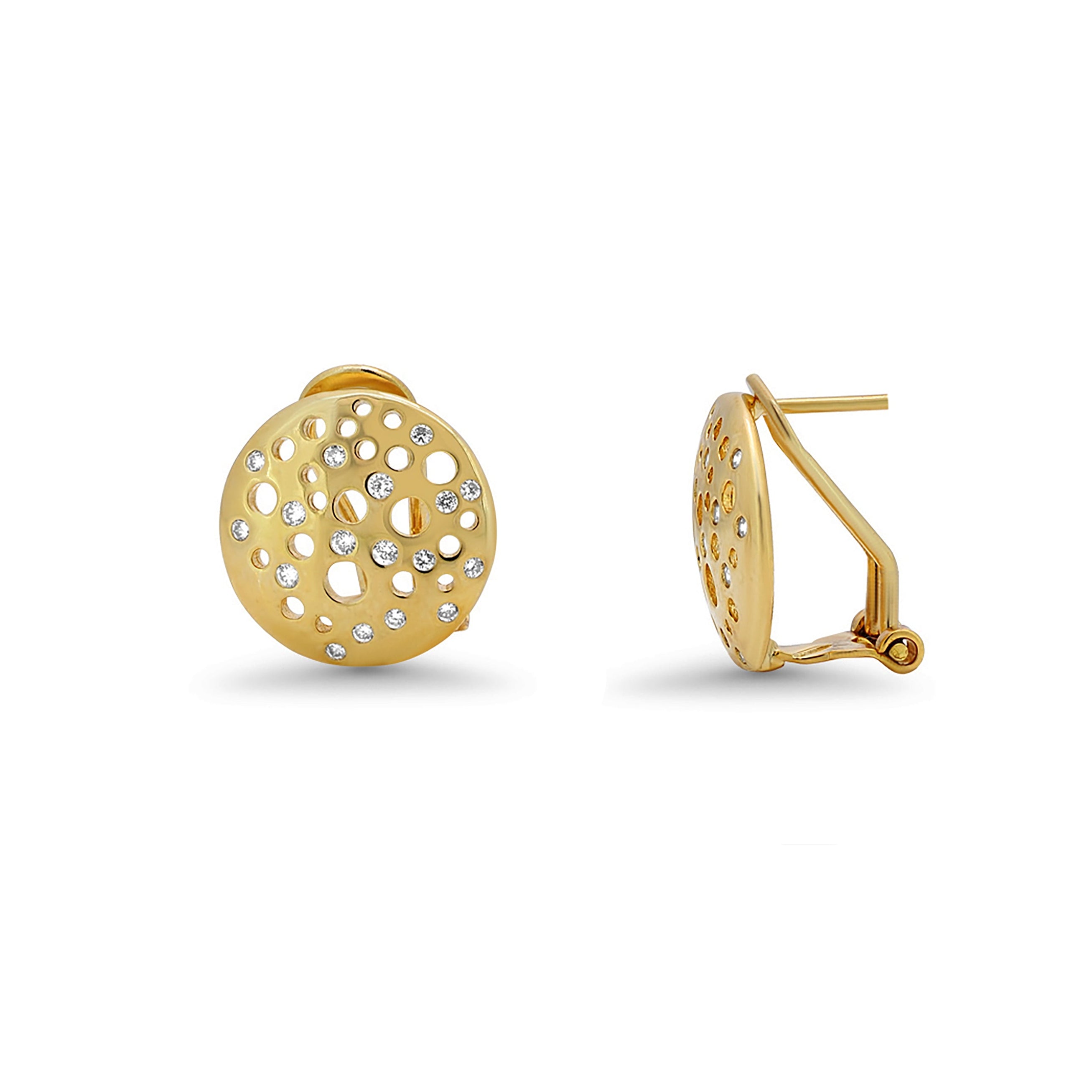 Clearance-Silver 925 Gold Plated Clear Round Disc CZ Stud Earring and Necklace Set - BGS00385