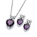 Silver 925 Rhodium Plated Clear Round & Birthstone Heart CZ Stud Earring and Necklace Set - BGS00399