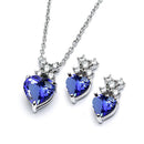 Silver 925 Rhodium Plated Clear Round & Birthstone Heart CZ Stud Earring and Necklace Set - BGS00399
