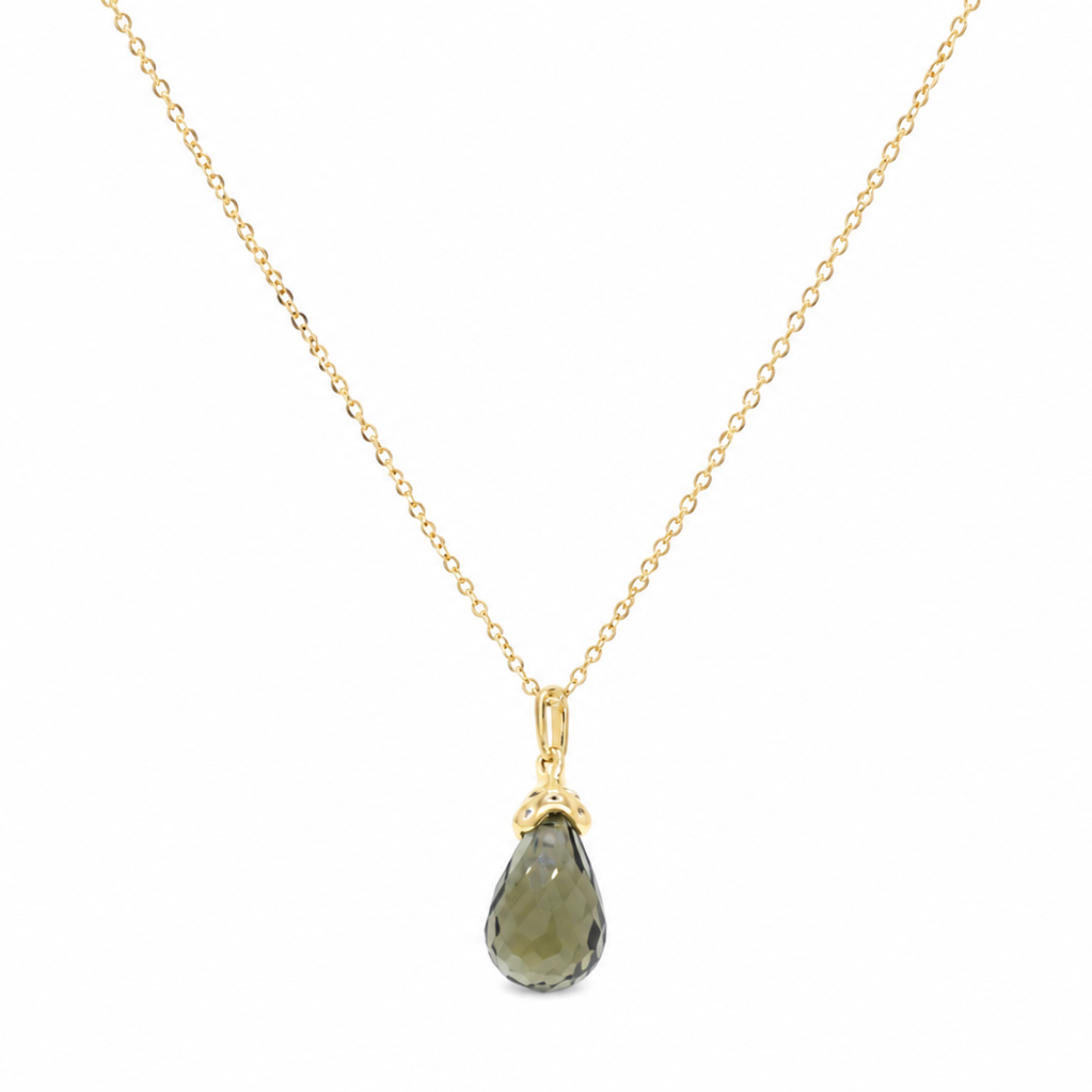 Clearance-Gold Plated 925 Silver Green Teardrop CZ Dangle Earring and Necklace Set - BGS00428
