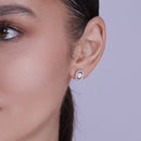 Rhodium Plated 925 Sterling Silver Synthetic Opal Center Open Oval CZ Set - BGS00587