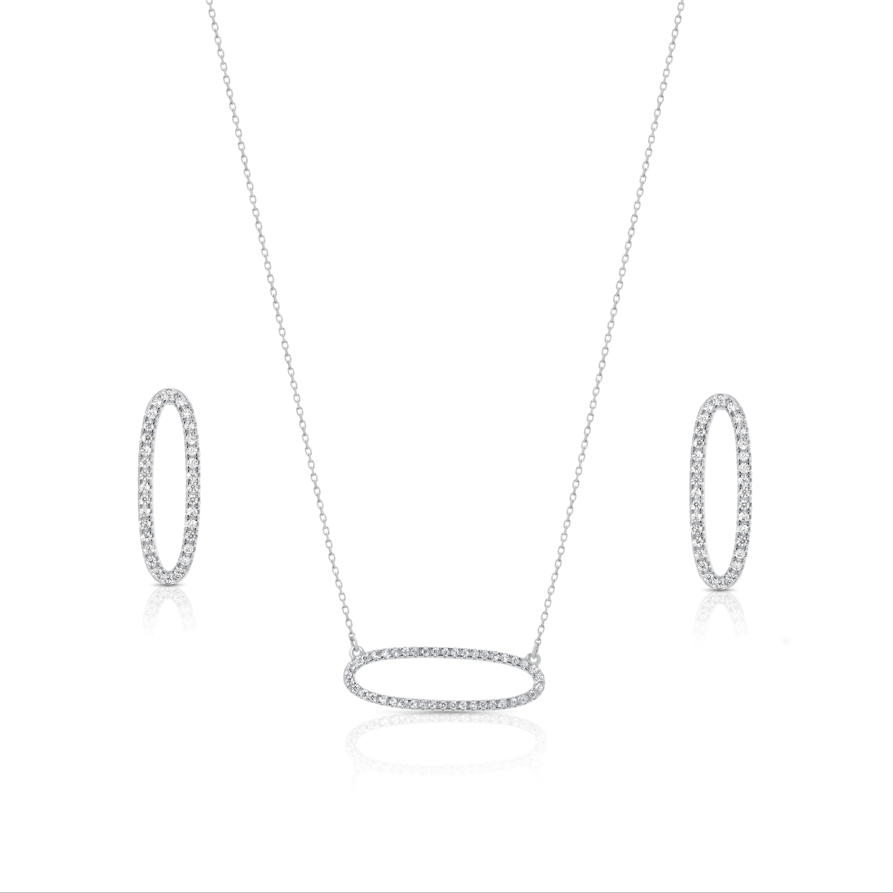 Rhodium Plated 925 Sterling Silver Open Oval CZ Set - BGS00600