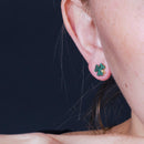 Clearance-Gold Plated 925 Sterling Silver Mini Green Clover Set with CZ - BGS00610