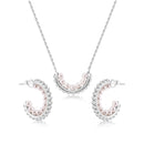 Rhodium Plated 925 Sterling Silver Multi Beaded Pearl Semi Hoop Matching Set  - BGS00625