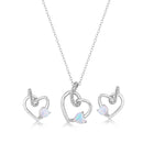 Rhodium Plated 925 Sterling Silver Intertwined Hearts Synthetic Opal and Clear CZ Earring and Pendant Set - BGS00627