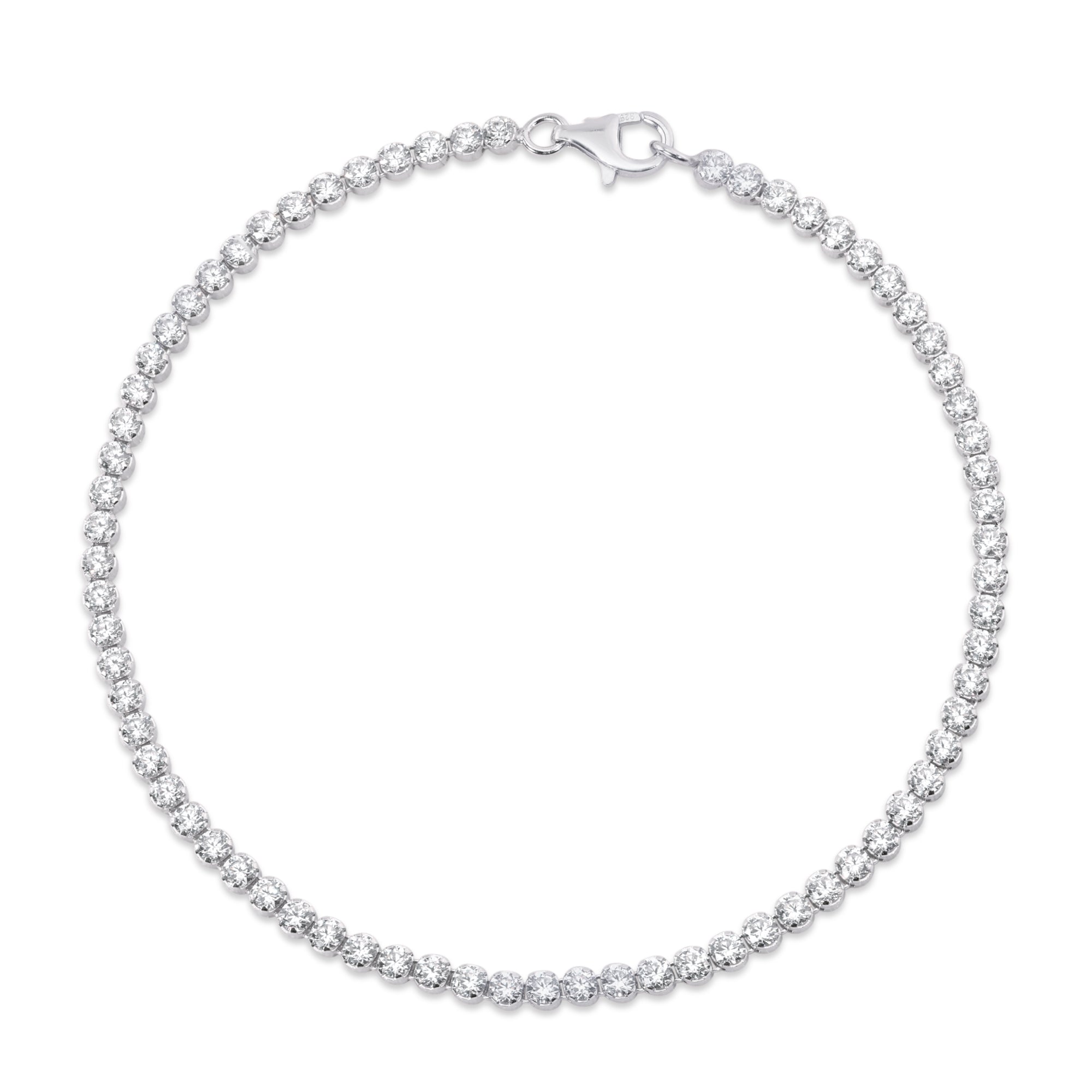 925 Sterling Rhodium Plated 2.4mm Tennis Clear CZ Bracelet
