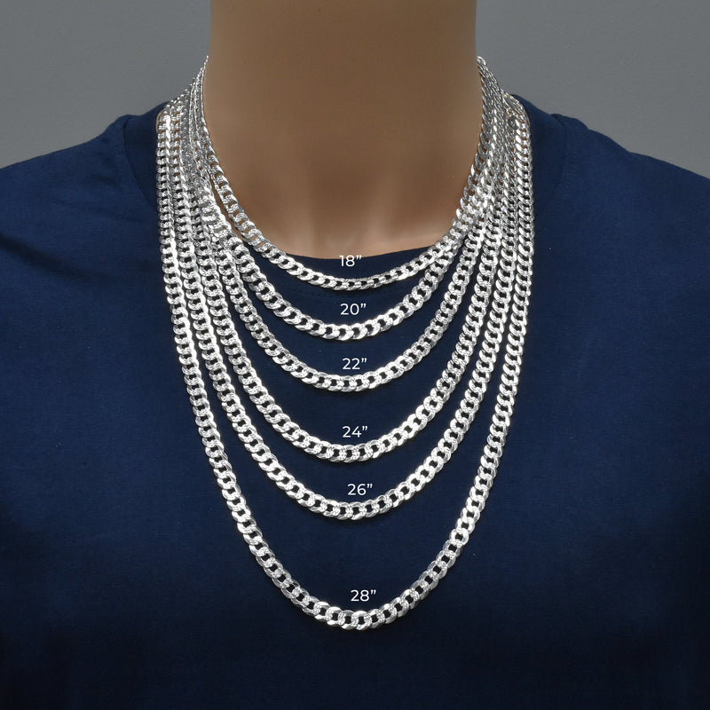 Curb 180 1 Side Diamond Cut 1 Side Plain Bracelet and Chain 7.2mm - CH630